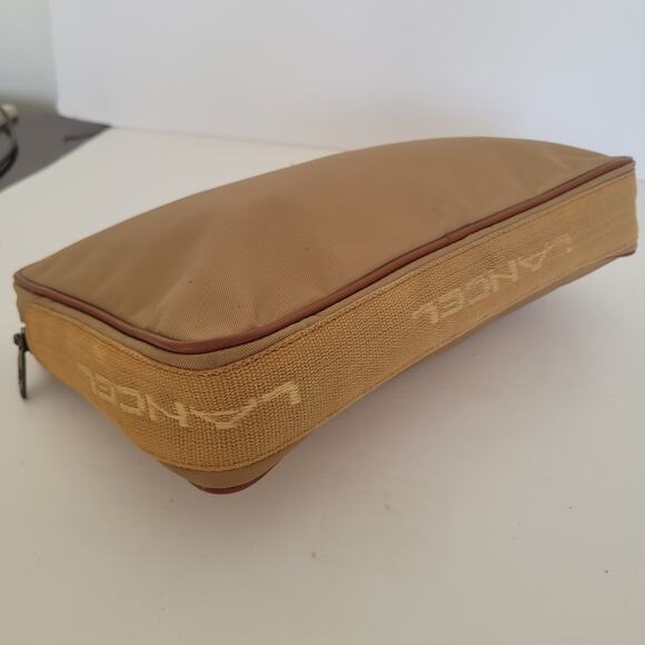 Lancel Paris Vintage Zip Pouch Handbag Nylon Leather Beige Designer Guality - Picture 8 of 9